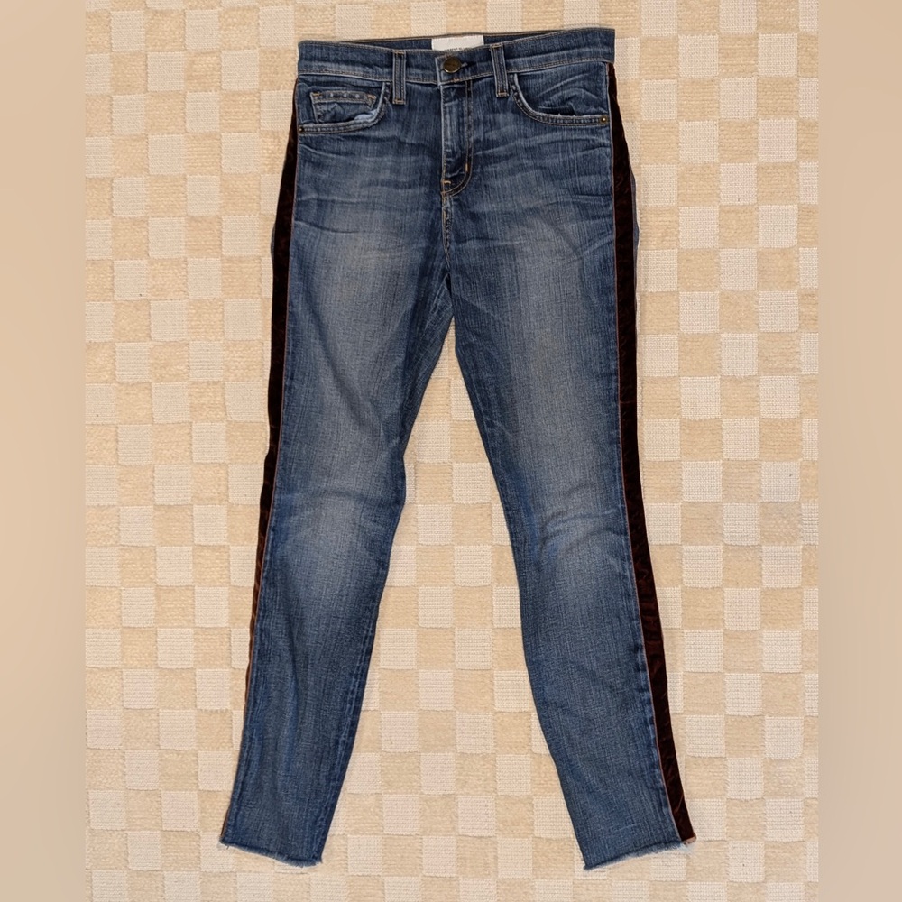 WOMEN’S CURRENT /ELLIOTT High Waist Tuxedo Velvet Striped Raw Hem Jeans Size 25